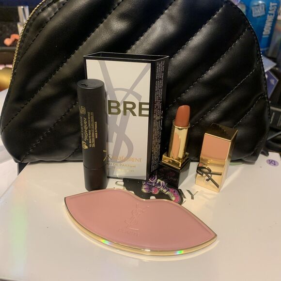 Yves Saint Laurent Handbags - YSL  Black Cushion Cosmetic Bag &Pink Lip Mirror Mascara &lippie Set